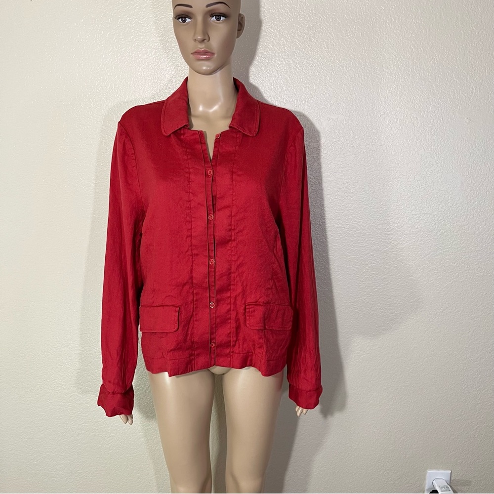 CAbi #5472 Red Valentine Linen Blend Jacket Button Front Lightweight XL